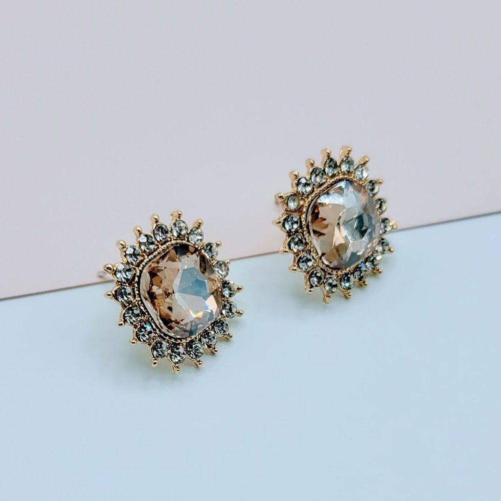 7/$35 Beige Crystal Large Stud Earrings - Picture 8 of 10